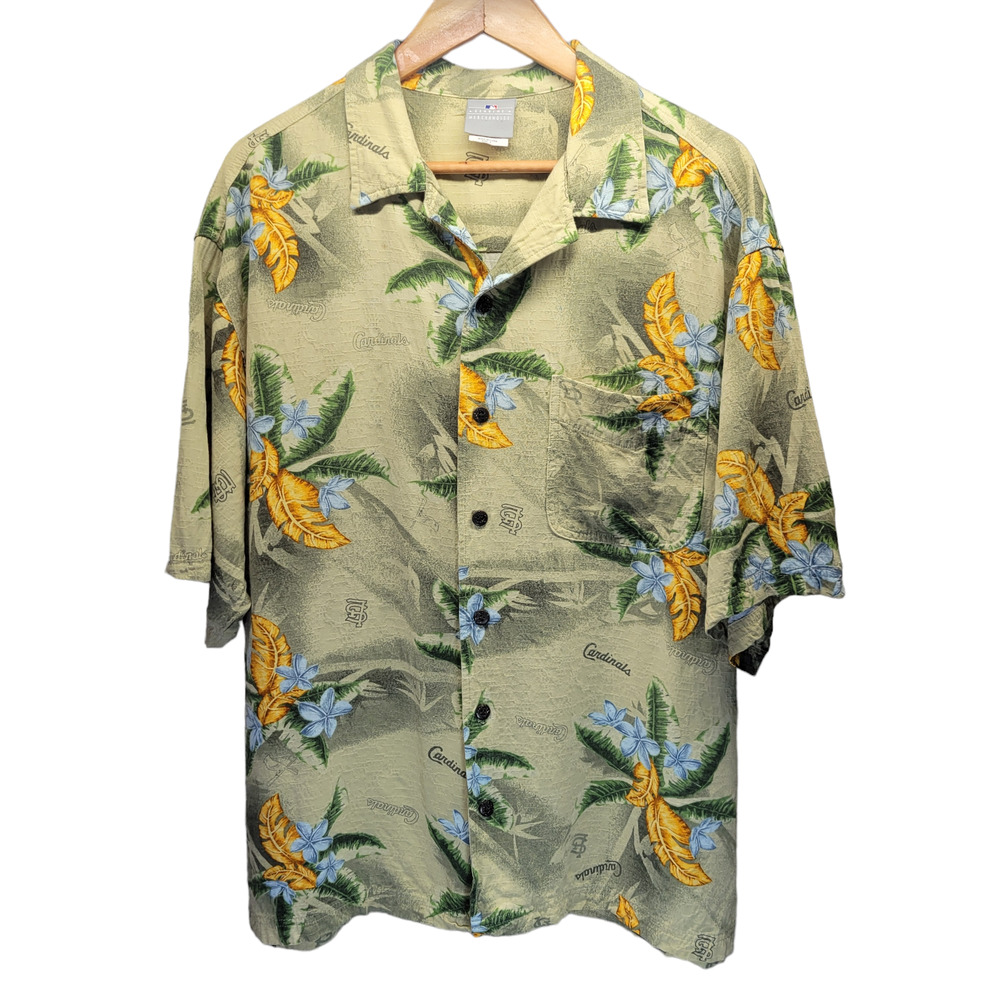 St. Louis Cardinals Floral Hawaiian MLB Genuine‎ Button Up Shirt Size Large